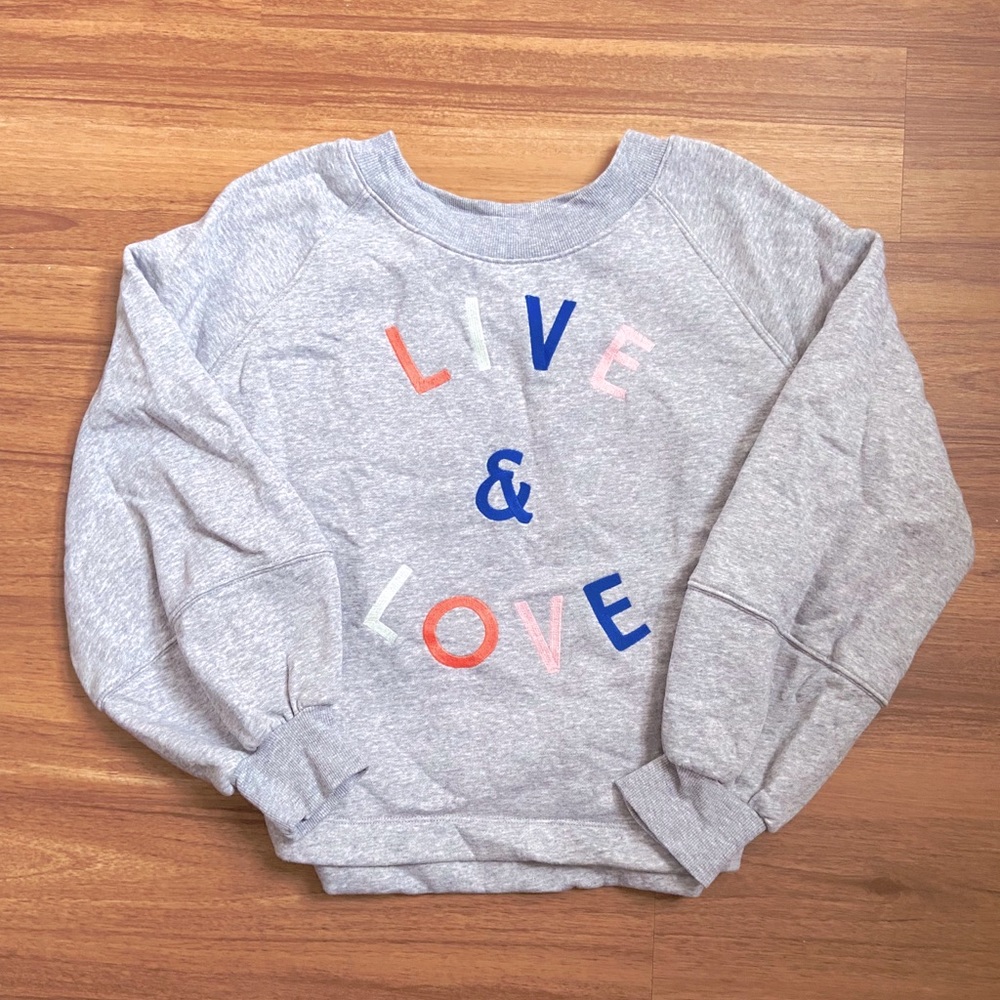 Old Navy French Terry Blouson-Sleeve Embroidered Live and Love Sweatshirt